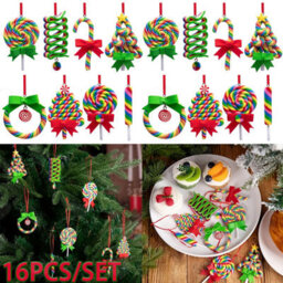 Amorly 16Pcs Christmas Lollipop Ornaments, Polymer Clay Candy Cane Pendants, Decorative Hanging Ornaments For Xmas Tree, Party Decor - thumbnail 1
