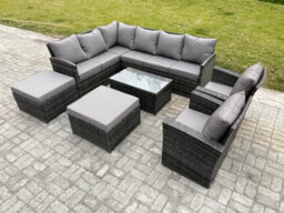 Fimous 10 Seater Rattan Lounge Corner Sofa Set Wicker Pe Outdoor Garden Furniture Set With Coffee Table  Armchair - thumbnail 2