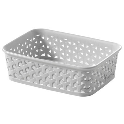 Curver My Style A6 Desk Storage Tray - Grey - Rectangular Office Basket - Premium A6 Storage Basket Tray With Natural Fibre Look