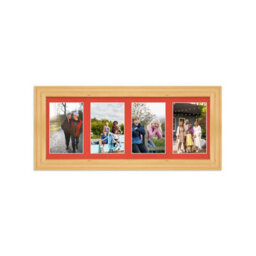 AK Frames 50X20Cm Light Oak Classic Multi Photo Frame With Poppy Red Mount - Holds 4 Apertures (4X) 6X4 Photos - thumbnail 1