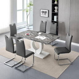 Furniture In Fashion Halo Melange Marble Effect Dining Table 6 Petra Grey Chairs - thumbnail 2