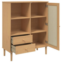 Walplus Highboard Senja Rattan Look Brown 90X40X112 Cm Solid Wood Pine - thumbnail 6