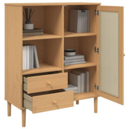 Walplus Highboard Senja Rattan Look Brown 90X40X112 Cm Solid Wood Pine - thumbnail 4