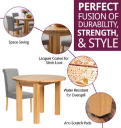 Hallowood Furniture Waverly Drop Leaf Round Table With 4 Roll Top Linen Fabric Dining Chairs (Grey) - thumbnail 2