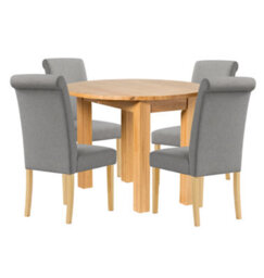 Hallowood Furniture Waverly Drop Leaf Round Table With 4 Roll Top Linen Fabric Dining Chairs (Grey) - thumbnail 8