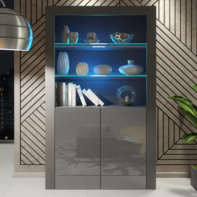 Creative Furniture Spectrum Display Cabinet 170Cm - Dark Grey With Gloss Doors And Led Lights - image 1