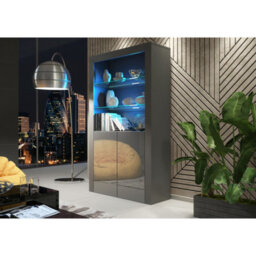 Creative Furniture Spectrum Display Cabinet 170Cm - Dark Grey With Gloss Doors And Led Lights - thumbnail 6