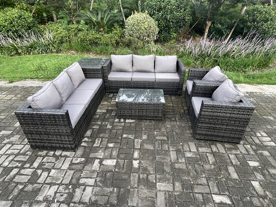 Fimous 8 Seater Outdoor Lounge Sofa Set Wicker Pe Rattan Garden Furniture Set With 2 Armchair Oblong Coffee Table Side Table - image 1