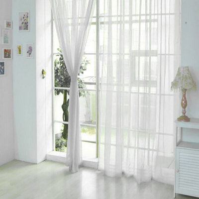 Garden Sanctuary Pure White Plain Voile Curtain Panel Window Sheer,  Breathable Tulle Curtain, W 100Cm H 200Cm - image 1