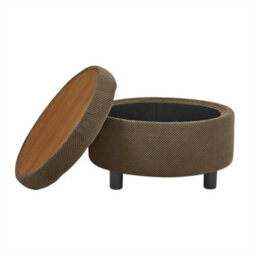 Abrihome Round Storage Ottoman With Removable Tray Top, Nubby Upholstered Coffee Table For Living Room & Bedroom - thumbnail 7