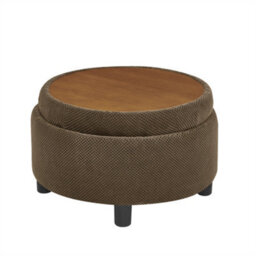 Abrihome Round Storage Ottoman With Removable Tray Top, Nubby Upholstered Coffee Table For Living Room & Bedroom - thumbnail 6