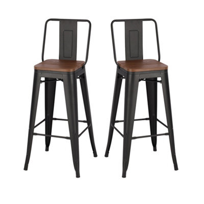 Darphe Set Of 2 Industrial Vintage High Backrest Bar Stools, 43Cm W X 43Cm D X 105Cm H - image 1