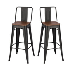Darphe Set Of 2 Industrial Vintage High Backrest Bar Stools, 43Cm W X 43Cm D X 105Cm H - thumbnail 1