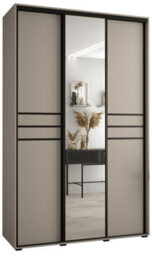 Arte Elegant Cashmere & Black Sliding Door Wardrobe H2350mm W1500mm D600mm - Spacious Design With Mirrored Panel - thumbnail 1