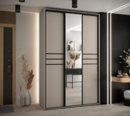 Arte Elegant Cashmere & Black Sliding Door Wardrobe H2350mm W1500mm D600mm - Spacious Design With Mirrored Panel - thumbnail 2