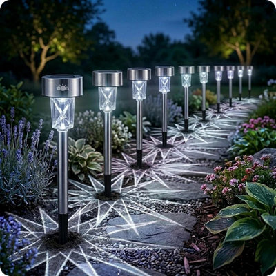 10 Pack White Solar Garden Stake Lights Outdoor Pathway Led Ip44 - image 1