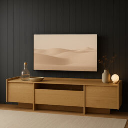 Impact Furniture Tv Cabinet Unit Extra Large 200Cm Wide Stand For Up To 80 Inch Tv Storage Doors Washed Light Oak Modern Japandi - thumbnail 3