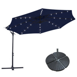 Sundaze 3M Blue Hanging Banana Cantilever Parasol Umbrella With Led Lights, Base Weights - thumbnail 1