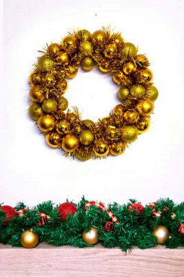 Christmas Tree World 33Cm Gold Shatterproof Bauble Wreath - image 1