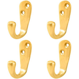 Loops 4 Pack - Victorian Oval Single Robe Coat Hook - Wall Mounted Gown Holder Polished Brass - thumbnail 1