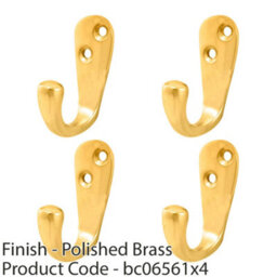Loops 4 Pack - Victorian Oval Single Robe Coat Hook - Wall Mounted Gown Holder Polished Brass - thumbnail 2