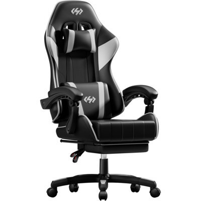 Precision Synergie Gaming Chair For Adults, Reclining Computer Chair With Footrest, Lumbar Support, Headrest, White Black - image 1