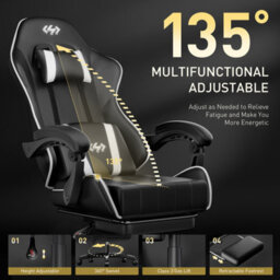 Precision Synergie Gaming Chair For Adults, Reclining Computer Chair With Footrest, Lumbar Support, Headrest, White Black - thumbnail 4