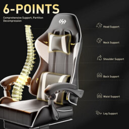 Precision Synergie Gaming Chair For Adults, Reclining Computer Chair With Footrest, Lumbar Support, Headrest, White Black - thumbnail 5