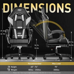 Precision Synergie Gaming Chair For Adults, Reclining Computer Chair With Footrest, Lumbar Support, Headrest, White Black - thumbnail 6