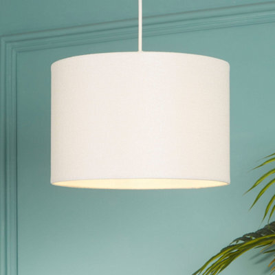 Lighting Collection Cream Loom Soft Textured Neutral Fabric Drum Pendant Shade 30Cm - image 1