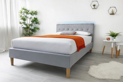 Torton Led Grey Fabric Upholstered Bed - Double 4Ft6 - image 1