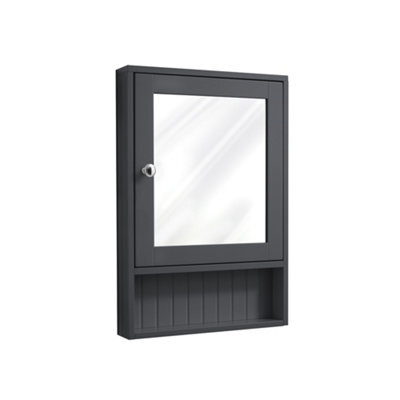 Homestylestore 450 X 650mm Black Grey Wall Mounted Corner Mirrored Door Bathroom Cabinet And Chrome Round Handle - image 1