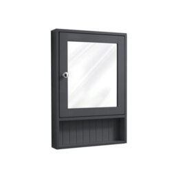 Homestylestore 450 X 650mm Black Grey Wall Mounted Corner Mirrored Door Bathroom Cabinet And Chrome Round Handle - thumbnail 1