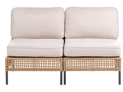 Wyld And Coco Outsunny Outdoor 2-Seater Beige Pe Rattan Sofa With Cushions, Modular Design, Powder-Coated Steel Frame - image 1