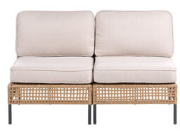 Wyld And Coco Outsunny Outdoor 2-Seater Beige Pe Rattan Sofa With Cushions, Modular Design, Powder-Coated Steel Frame - thumbnail 1
