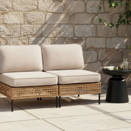 Wyld And Coco Outsunny Outdoor 2-Seater Beige Pe Rattan Sofa With Cushions, Modular Design, Powder-Coated Steel Frame - thumbnail 2