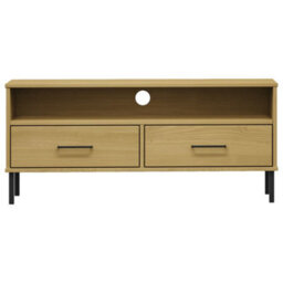 Berkfield Durable Tv Cabinet With Metal Legs Brown Solid Wood Pine Oslo - thumbnail 4
