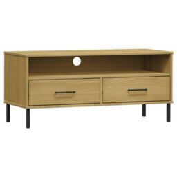 Berkfield Durable Tv Cabinet With Metal Legs Brown Solid Wood Pine Oslo