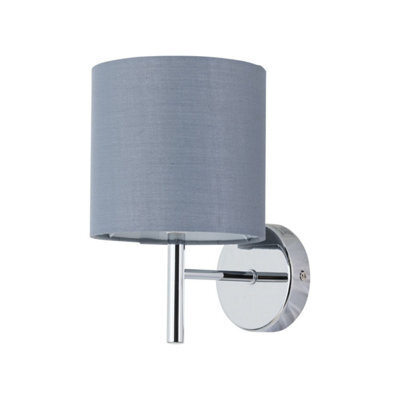 First Choice Lighting Brea - Chrome Wall Light With Grey Cotton Shade - image 1