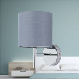 First Choice Lighting Brea - Chrome Wall Light With Grey Cotton Shade - thumbnail 3