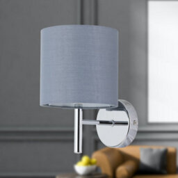 First Choice Lighting Brea - Chrome Wall Light With Grey Cotton Shade - thumbnail 4