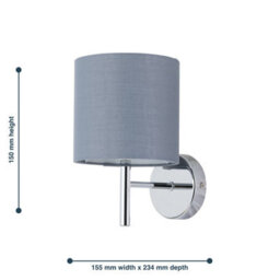 First Choice Lighting Brea - Chrome Wall Light With Grey Cotton Shade - thumbnail 5
