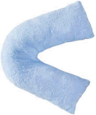 Homes & Linen Teddy Bear Fleece Plush Warm Fuzzy Cuddly V-Shaped Pillow & Cover (Blue, V-Pillow With Teddy Cover)