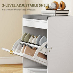 Wyld Haus Baniri White Shoe Storage Bench With Grey Padded Seat And Flip Drawer - L60 X D26 X H52.5Cm - thumbnail 6
