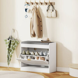 Wyld Haus Baniri White Shoe Storage Bench With Grey Padded Seat And Flip Drawer - L60 X D26 X H52.5Cm - thumbnail 3