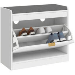 Wyld Haus Baniri White Shoe Storage Bench With Grey Padded Seat And Flip Drawer - L60 X D26 X H52.5Cm - thumbnail 2