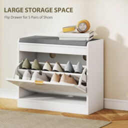 Wyld Haus Baniri White Shoe Storage Bench With Grey Padded Seat And Flip Drawer - L60 X D26 X H52.5Cm - thumbnail 5