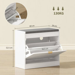 Wyld Haus Baniri White Shoe Storage Bench With Grey Padded Seat And Flip Drawer - L60 X D26 X H52.5Cm - thumbnail 4