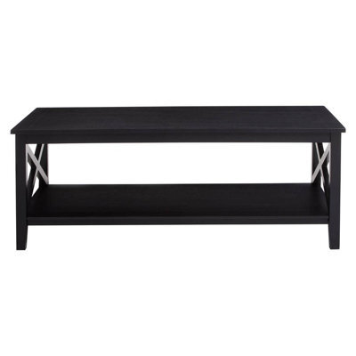 Orsina Black Coffee Table, Wood Table For Coffee And Outdoor With Bottom Shelf, Pine Wood & Mdf Tea Table - image 1