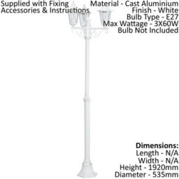 4 Pack Of Ip44 Outdoor White Aluminium Lanterns - Modern 3 Arm Bollard Lights - thumbnail 2